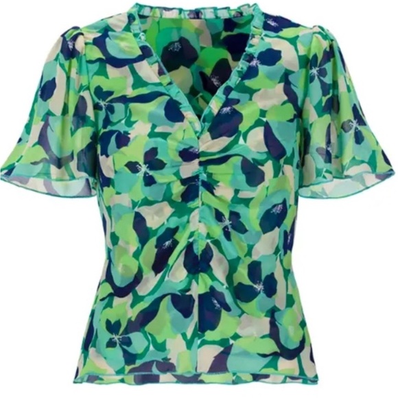 CAbi Green and Blue Ruched Blouse - Picture 1 of 3